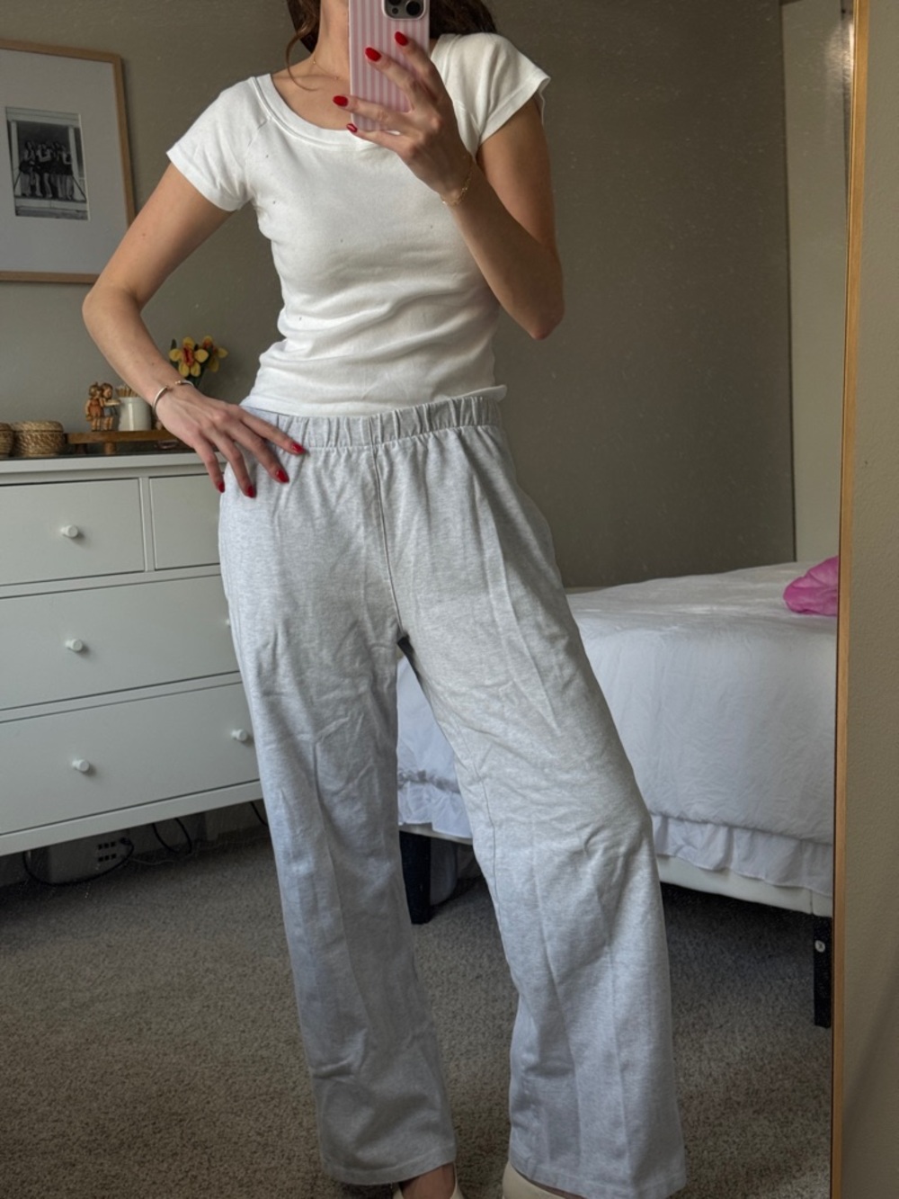 Brandy Melville Light Gray Wide-Leg Lounge Pants